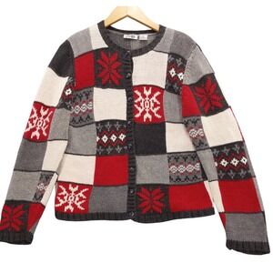vtg‎ Paul Harris Design Patchwork Snowflake Cardigan Sweater M Grandmacore Cozy